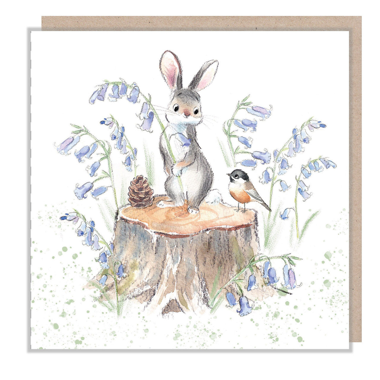 Rabbit on Tree Stump with Bluebells Greetings Card from Paper Shed Designs
