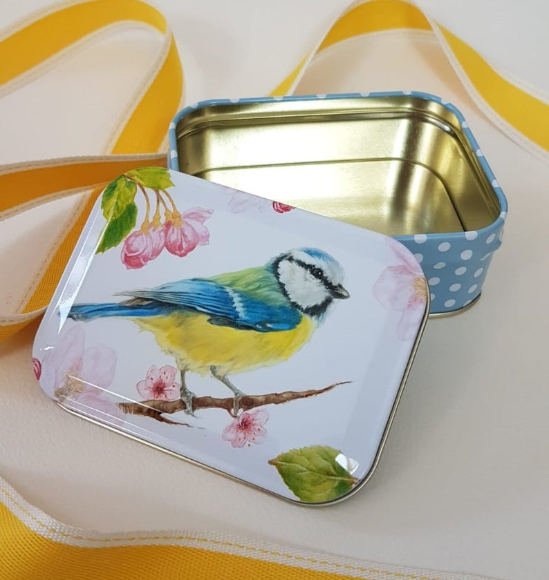 Jo Stockdale Blue Tit Small Rectangular Tin.