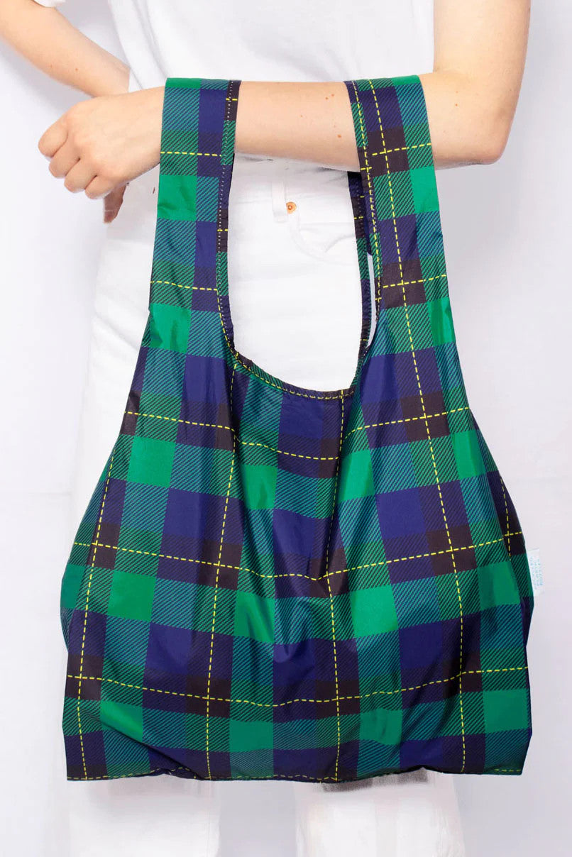 Tartan Medium Reusable Bag made form 100% recycled plastic bottles from Kind Bag London.