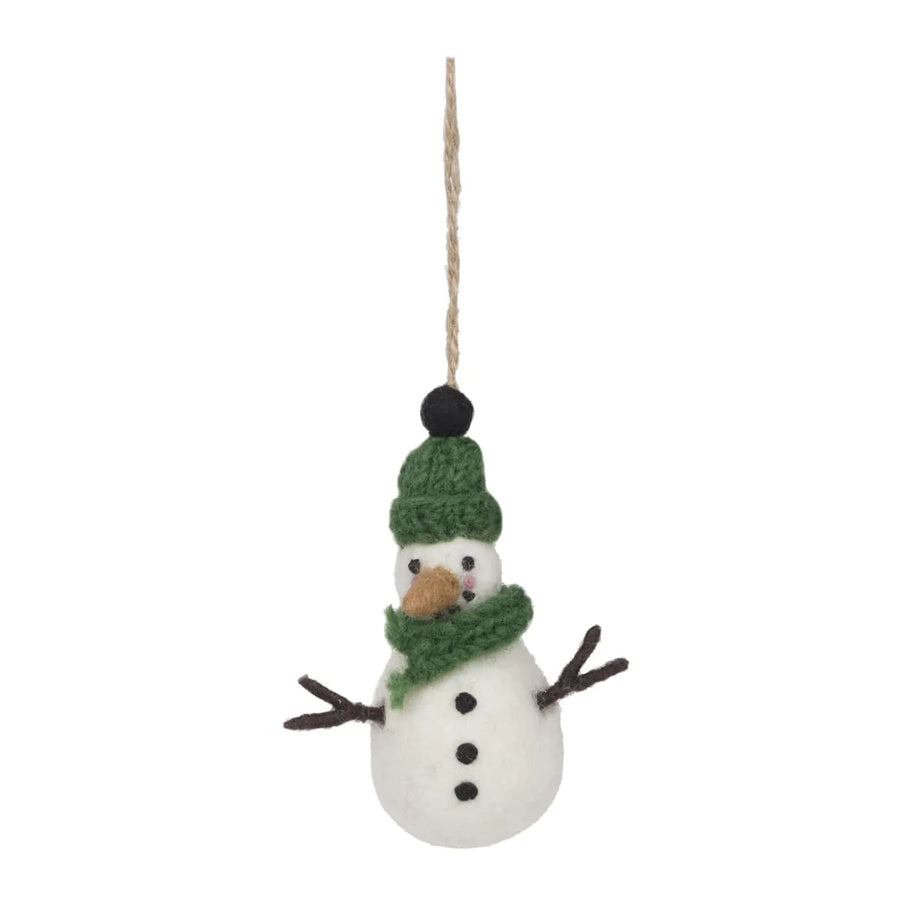 Christmas Snowman Green Decoration by Sophie Allport.