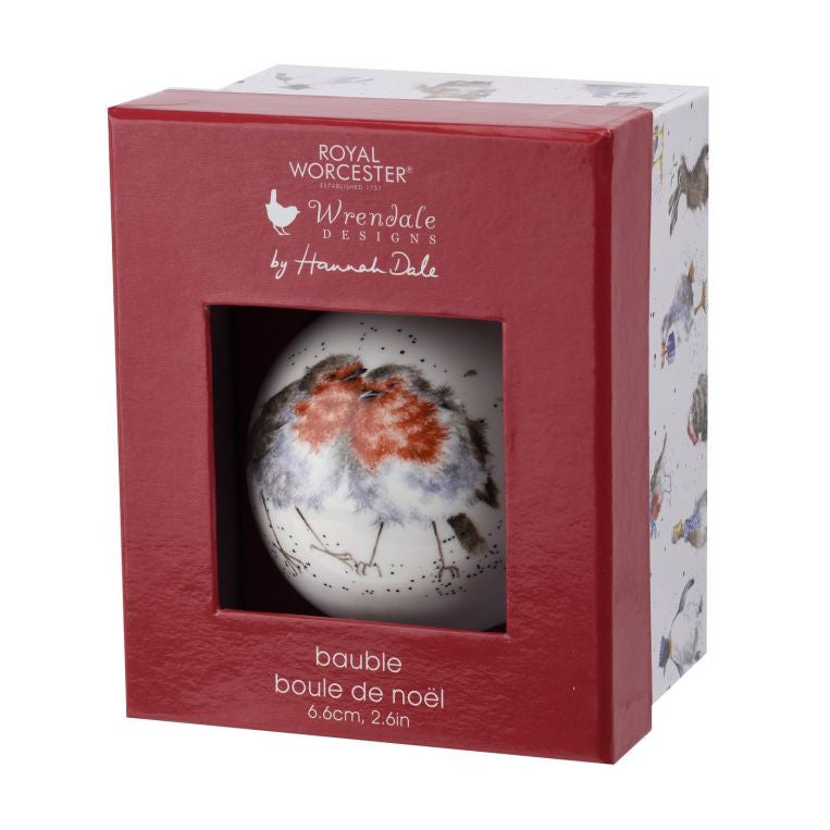 'Snuggled Together' Fine Bone China robin bauble from Wrendale Designs and Portmeirion