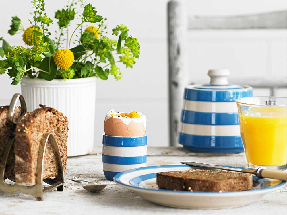 Cornishware Striped covered sugar Pot - blue