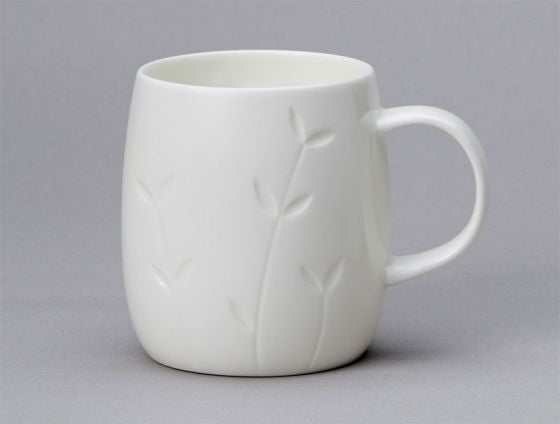 Repeat Repeat's White Bone China Quinto Sapling mug. Made in England.