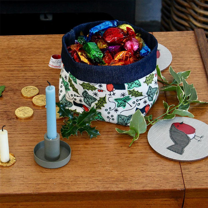 Poppy Treffry handmade small Christmas fabric storage pot.