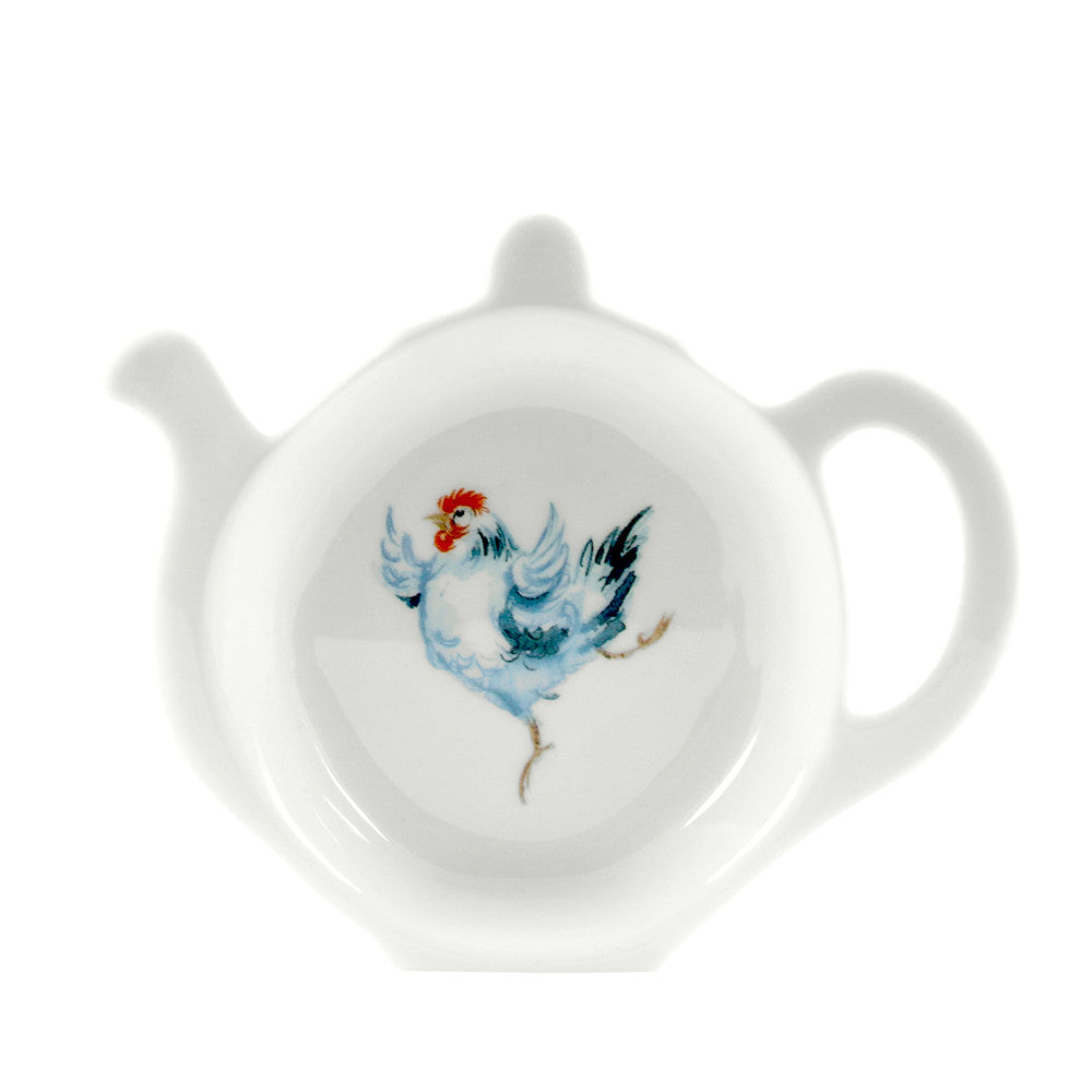 Dancing Hen bone china tea bag tidy by Jane Abbott Designs