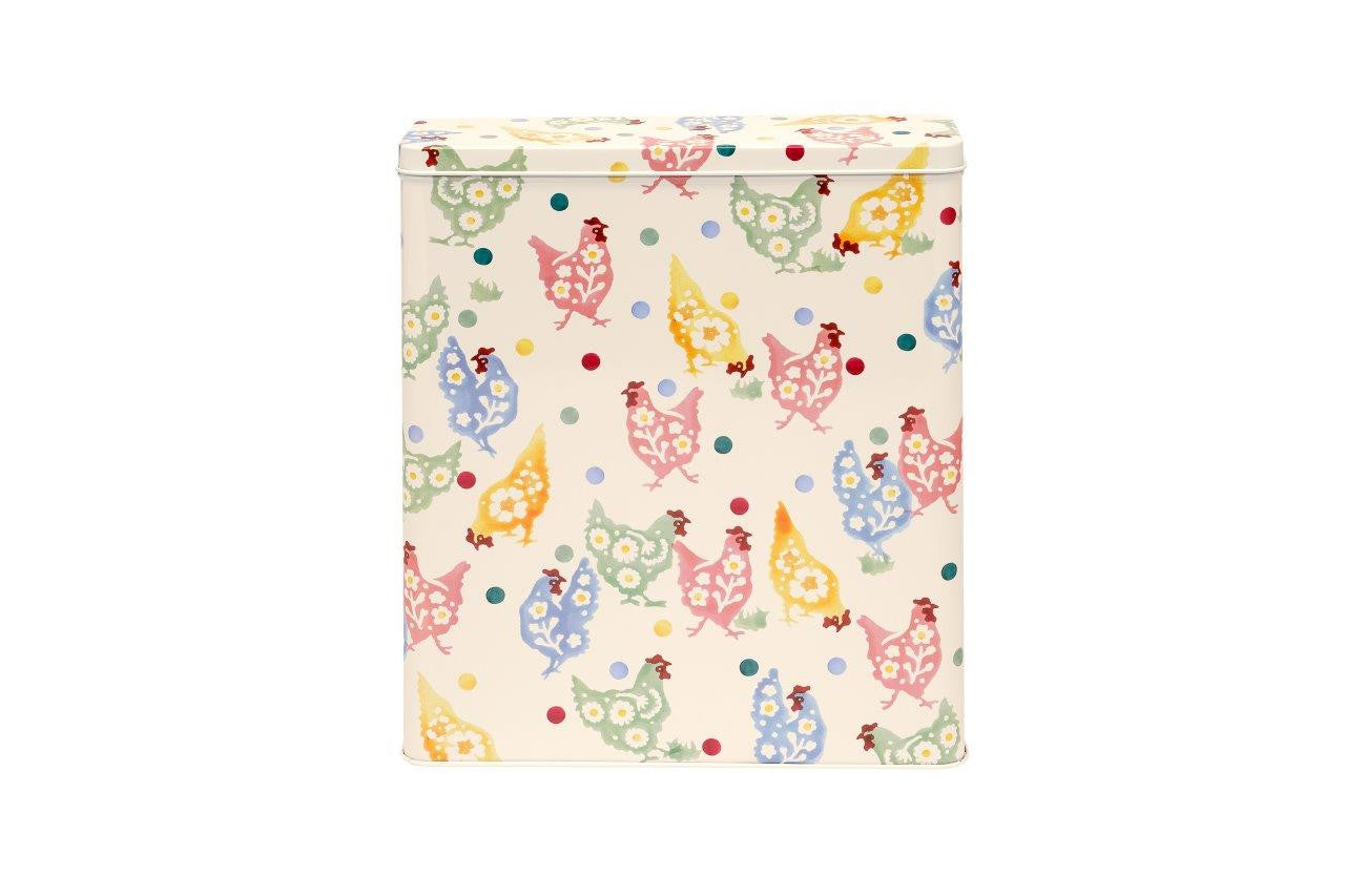 Emma Bridgewater Polka Chickens tall storage tin.