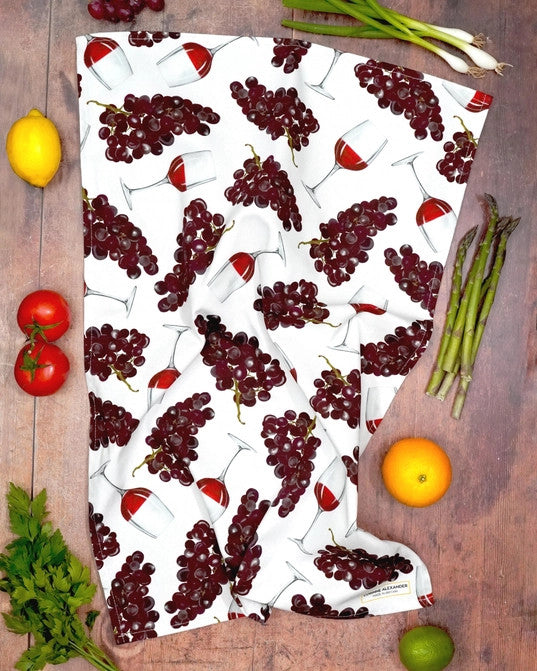 Red Wine Tea Towel by Corinne Alexander.