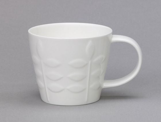 Repeat Repeat's White Bone China Tubby Vertical Leaf mug. Made in England.
