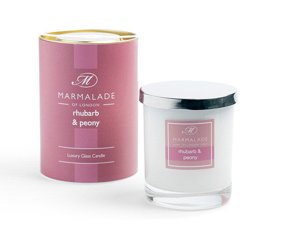 Rhubarb & Peony glass candle from Marmalade of London.
