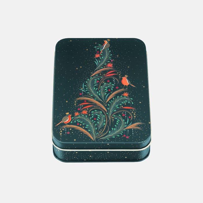 Christmas Robin Tree Small Rectangular Tin by Sara Miller