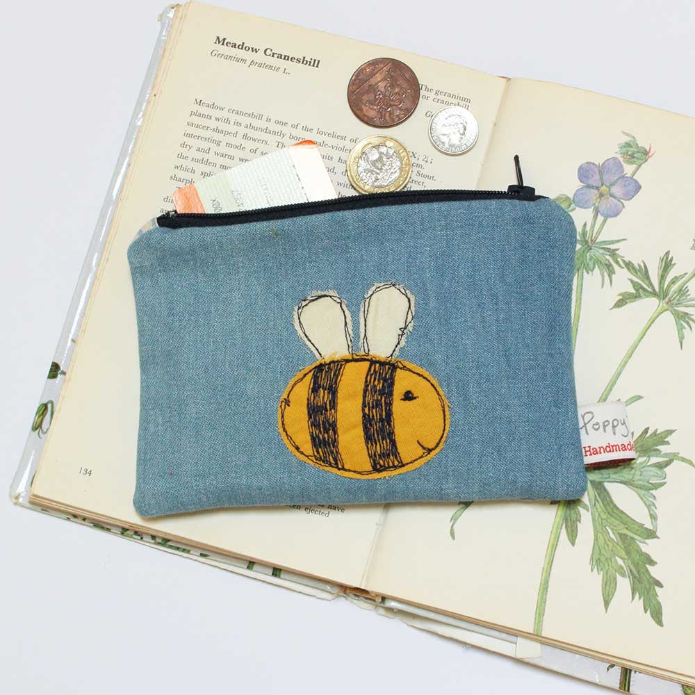Bee Embroidered Flat Purse by Poppy Treffry