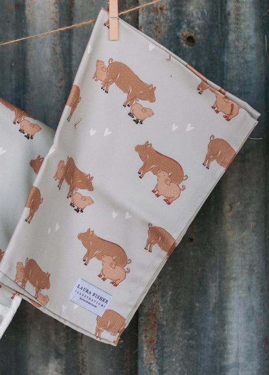 100% Cotton Perfect Pig tea towel By Designer Laura Fisher