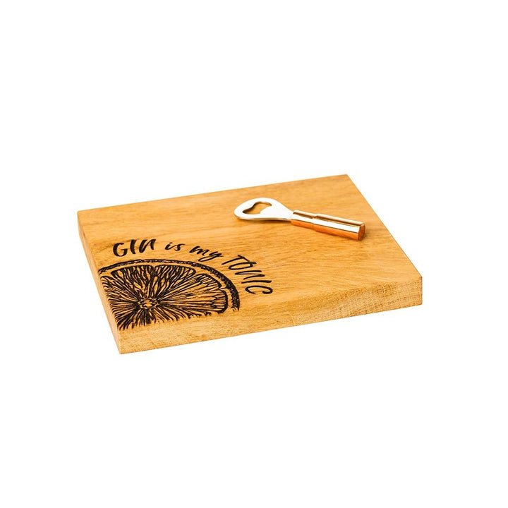 Gin is My Tonic Oak Cutting Board & Bottle Opener Set