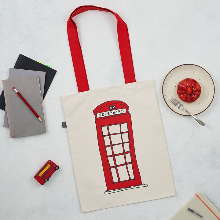 Telephone Box and London Bus Canvas bag from Victoria Eggs. 