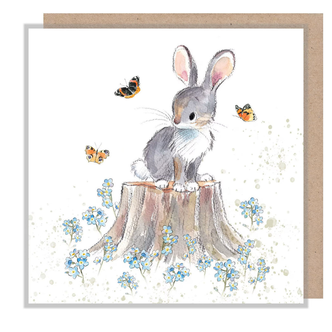Rabbit with Forget Me Knots and Butterflies Greetings Card from Paper Shed Designs
