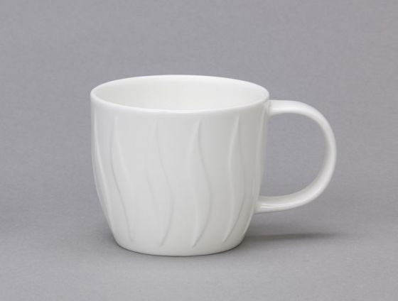 Repeat Repeat's White Bone China Olive Flame mug. Made in England.