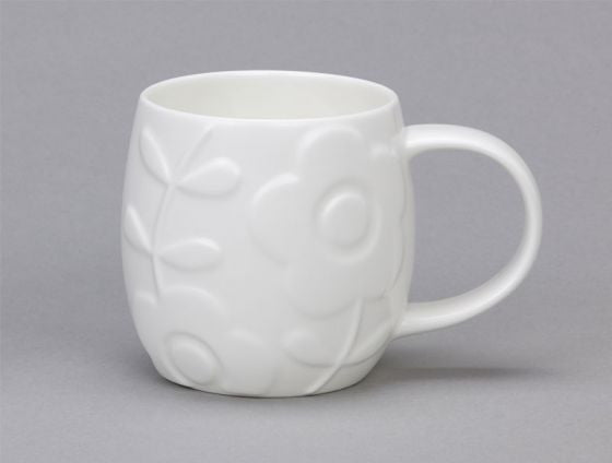 Repeat Repeat's White Bone China Plum Flower mug. Made in England.