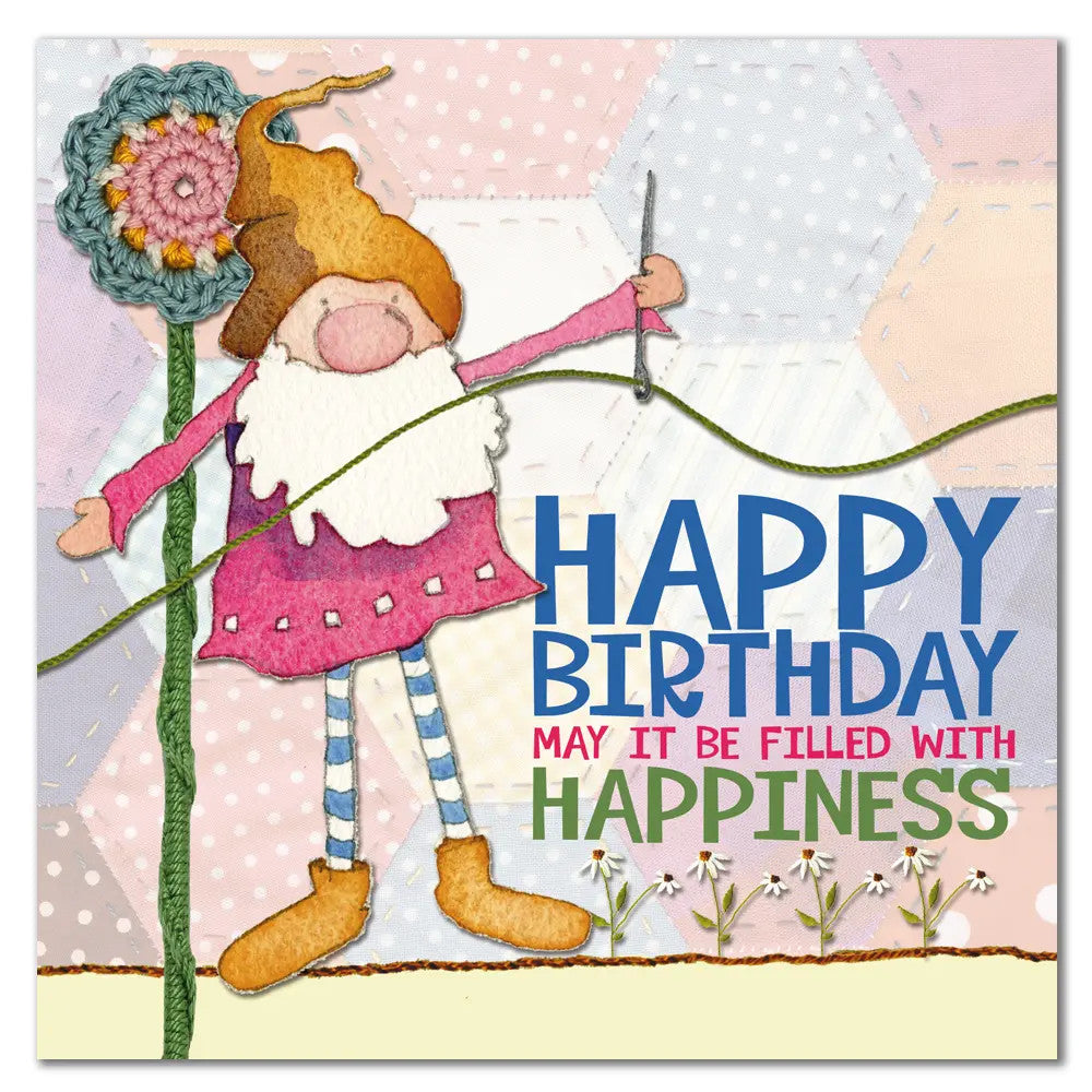 Sewing Gnome Birthday Greetings Card by Emma Ball