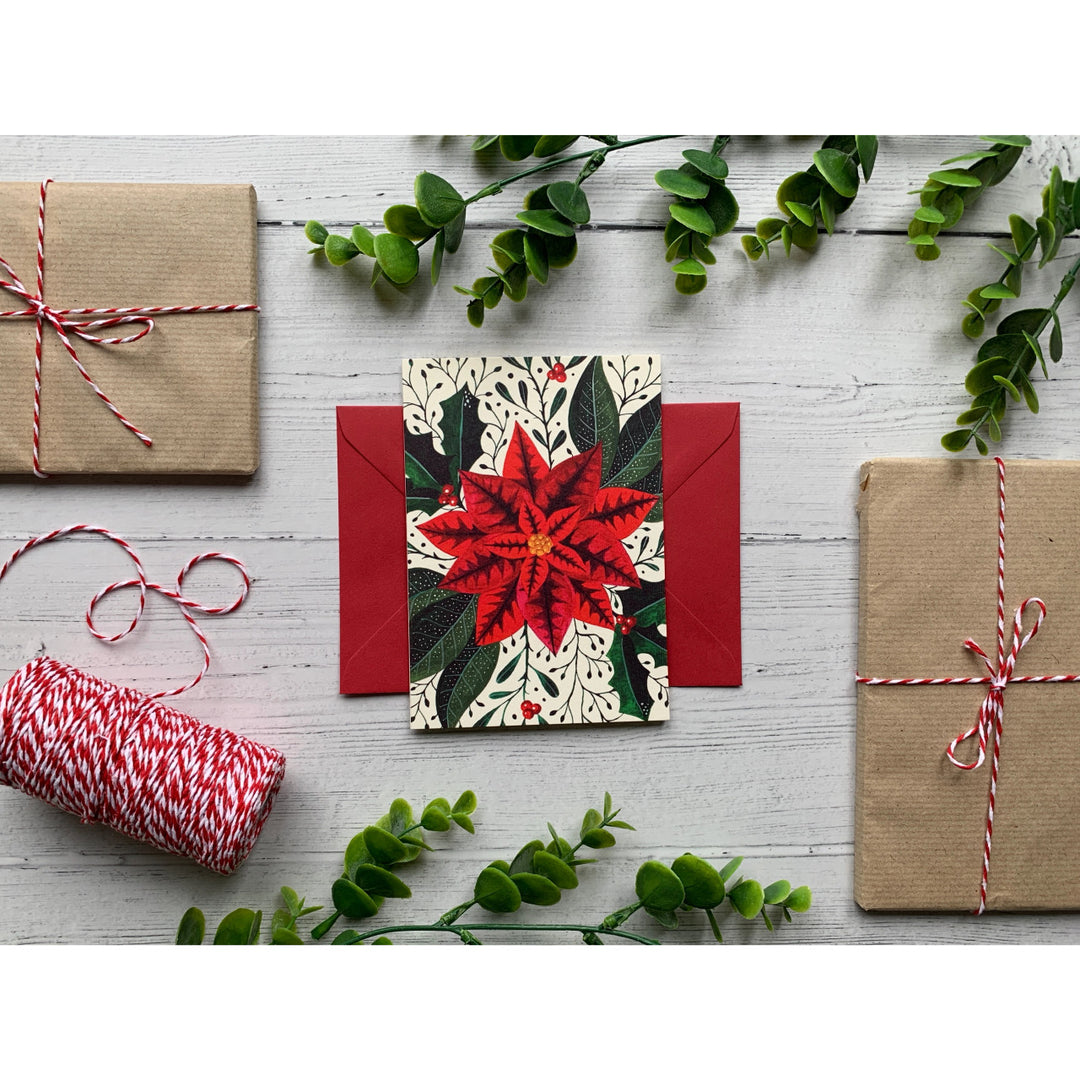 Poinsettia Christmas card by Becky Amelia.