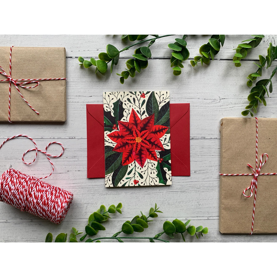 Poinsettia Christmas card by Becky Amelia.