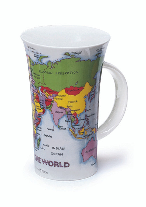 Dunoon Glencoe Map of the World fine bone china mug.