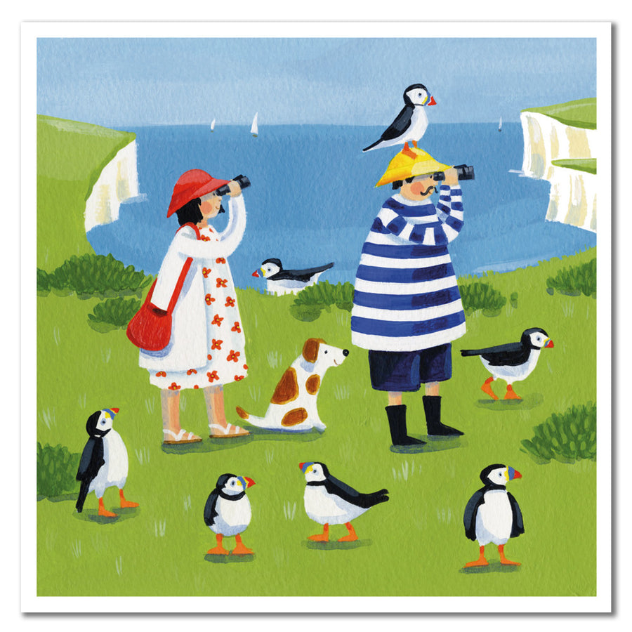 Puffin Watching Greetings Card by Emma Ball