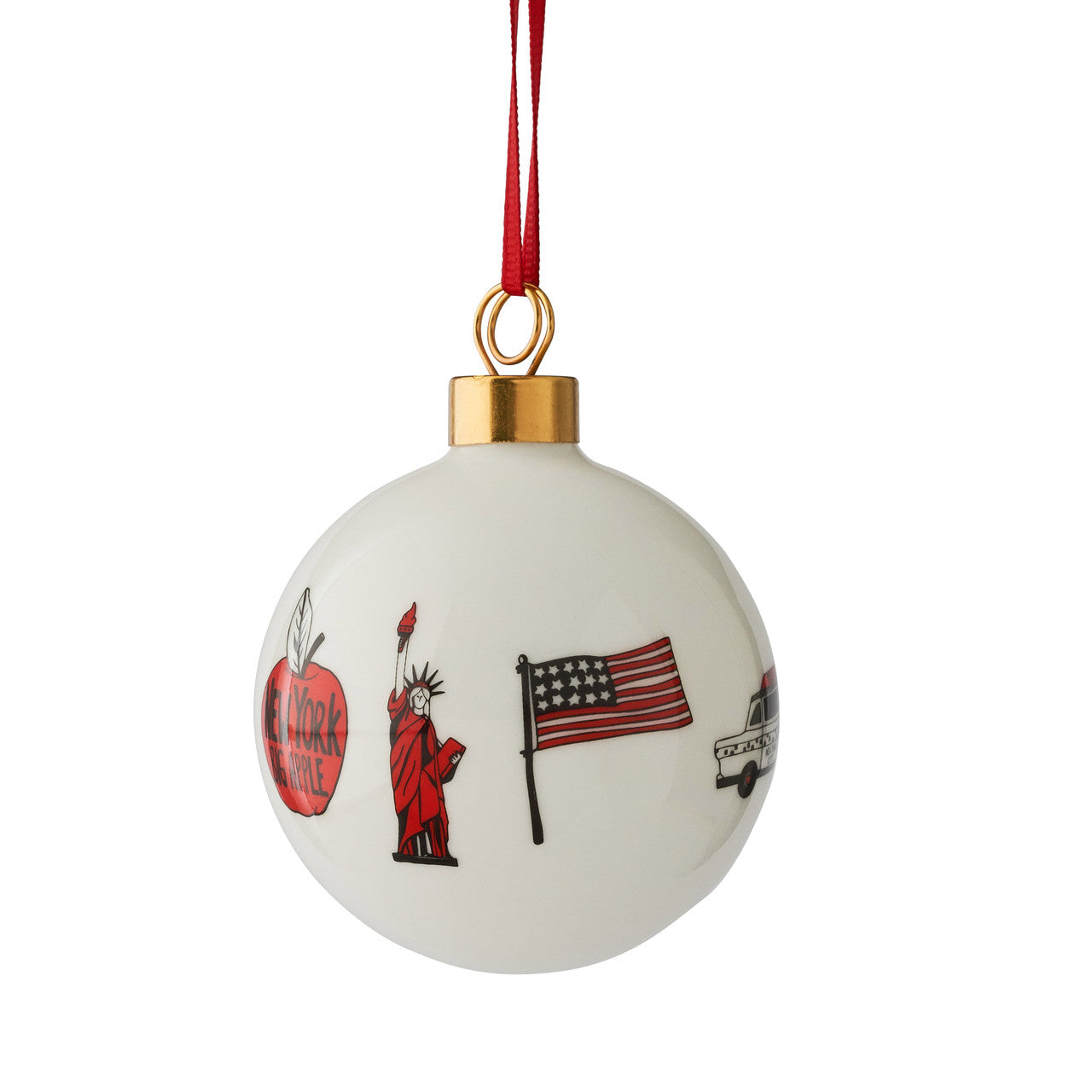 Bone china New York, New York Christmas bus bauble from Victoria Eggs.