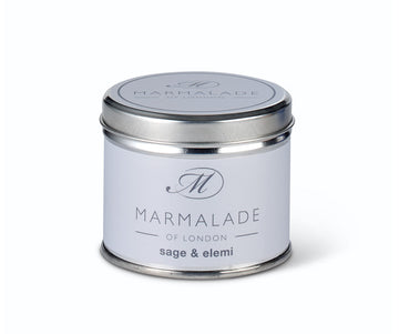 Sage and Elemi medium tin candle from Marmalade of London. Image