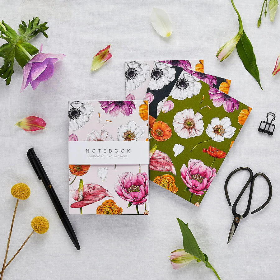 Floral Brights, Set of 3 A6 Notebooks by Catherine Lewis Design