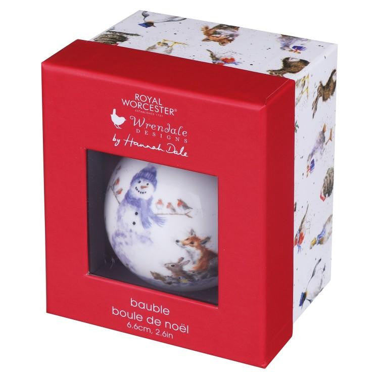 'Gathered Around' Fine Bone China snowman bauble from Wrendale Designs and Portmeirion