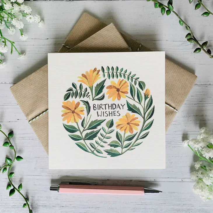 Birthday Wishes Marigolds Greeting card by Becky Amelia 