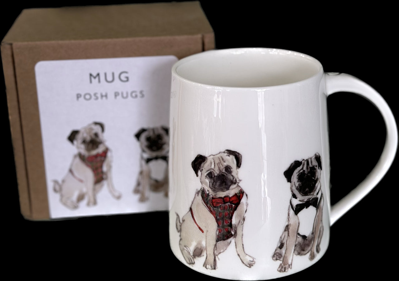 Posh Pugs Mug Bone China Mug by Helen Beard.