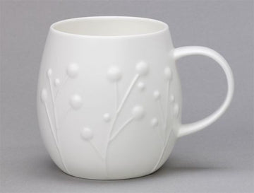 Repeat Repeat's White Bone China Large Plum Flex mug. Made in England. Image