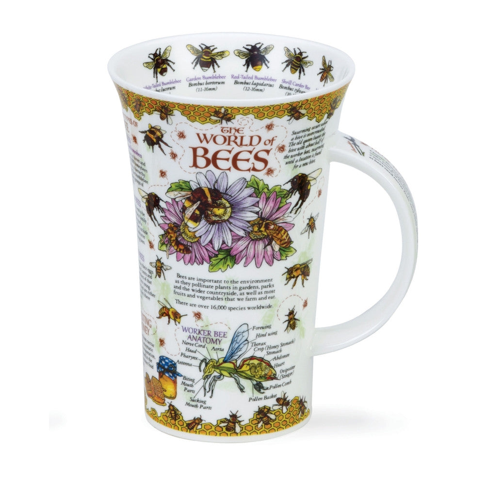 Dunoon fine bone china World of Bees mug in the Glencoe shape. Handmade in England.