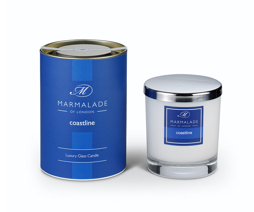 Coastline glass candle from Marmalade of London.