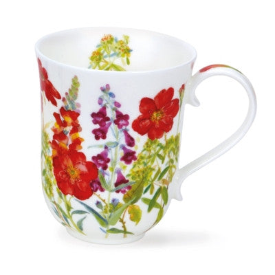 Dunoon Fine Bone China Braemar Cottage Flowers Mug - Red.