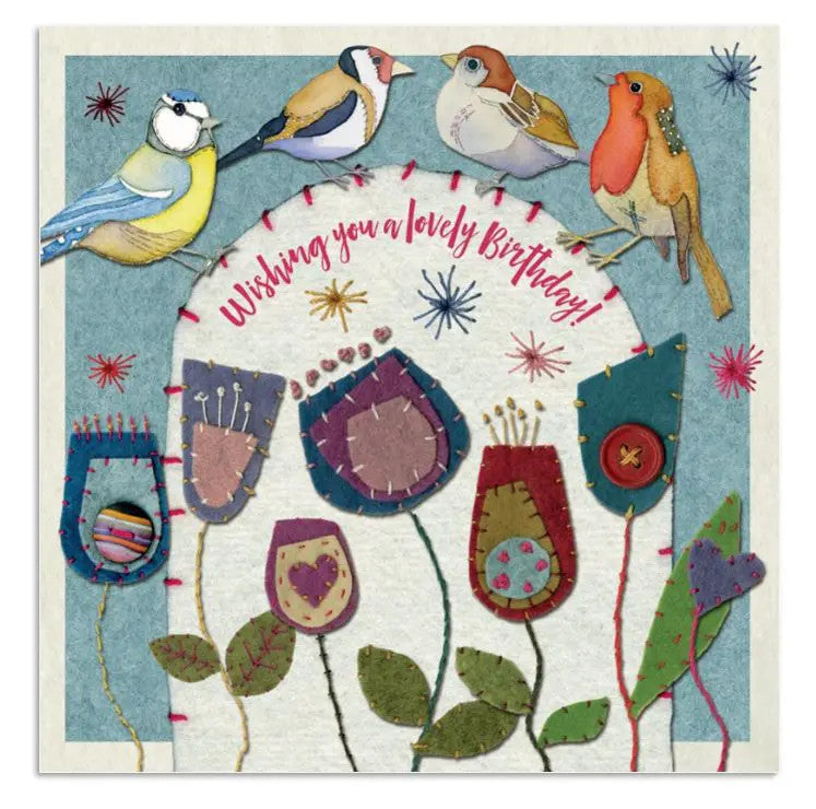 Stitched Birdies Lovely Birthday Greetings Card by Emma Ball