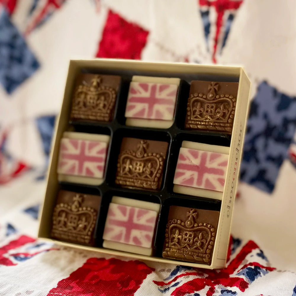 Milk Chocolate flags and crowns by Choc on Choc.
