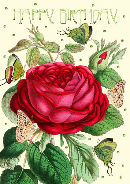 Rose Glitter Birthday Card by Madame Treacle.