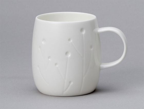 Repeat Repeat's White Bone China Quinto Cotton mug. Made in England.