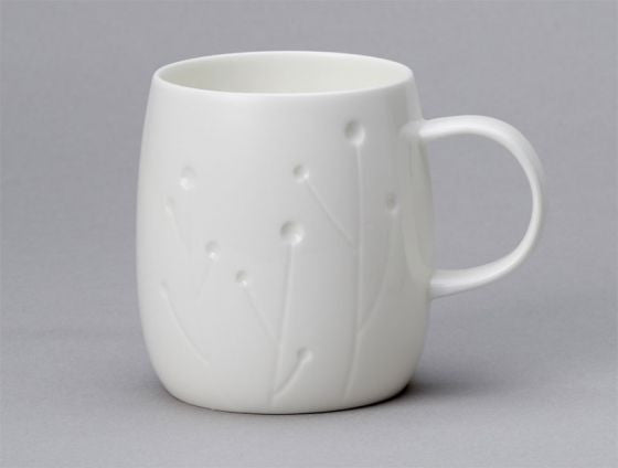 Repeat Repeat's White Bone China Quinto Cotton mug. Made in England.