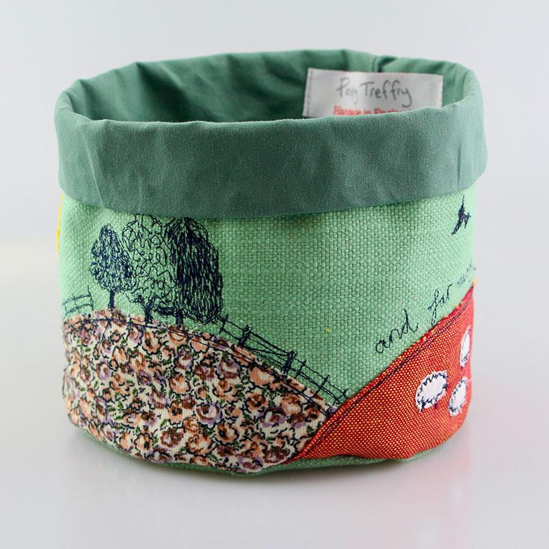 Country Life Embroidered Small Storage Art Pot by Poppy Treffry