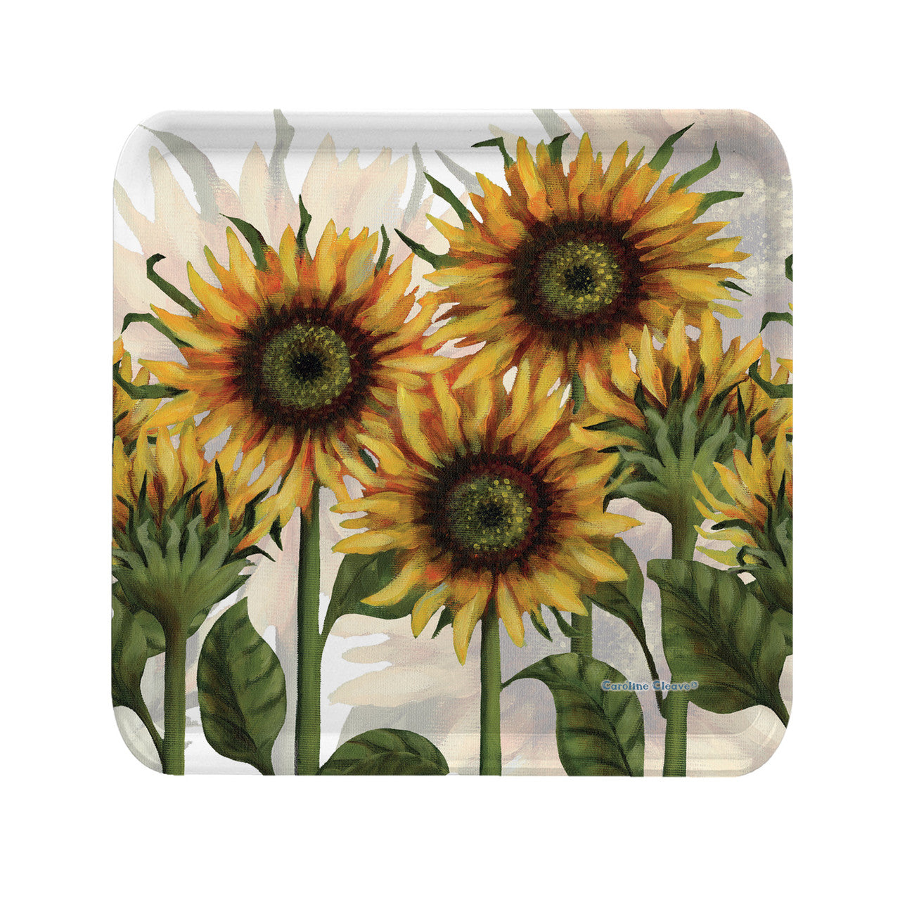 Caroline Cleave Sunflowers Melamine Square Tray