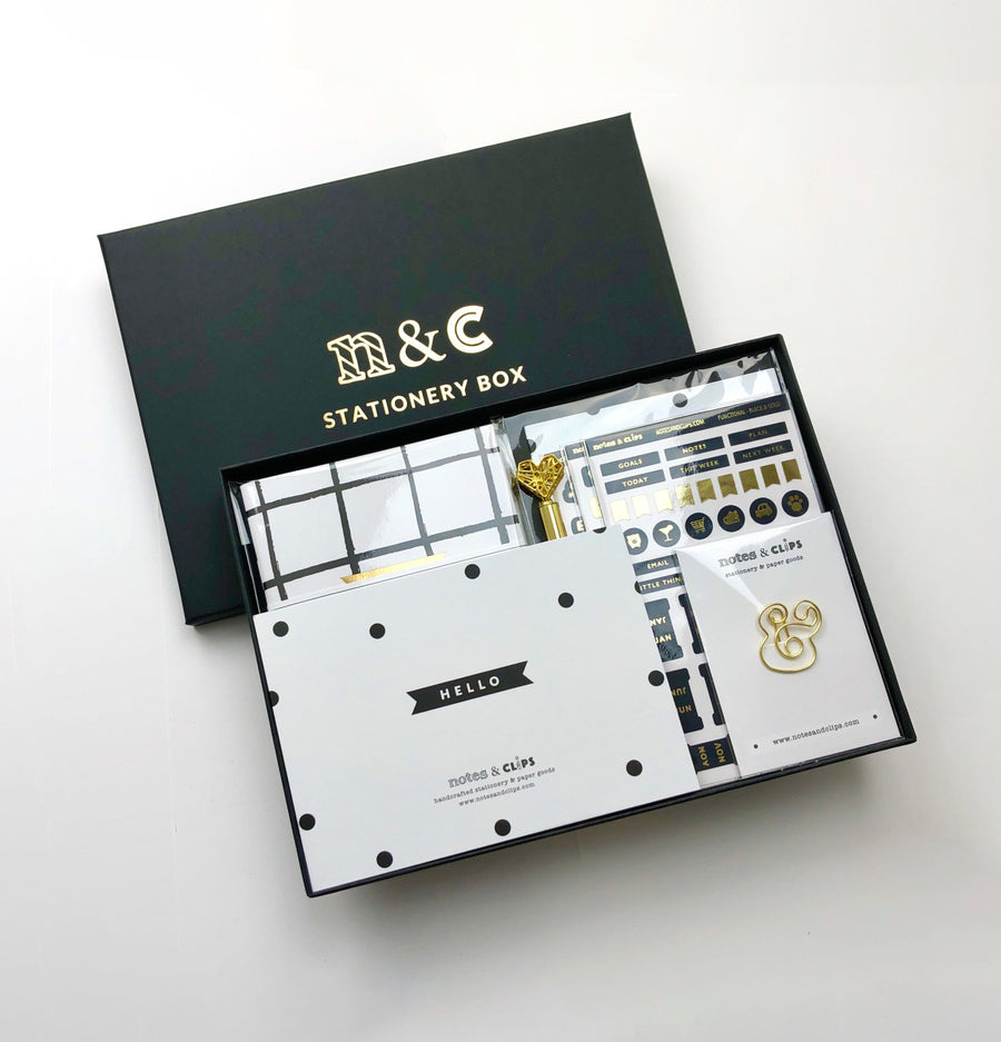 Black and Gold Stationery Box by Notes & Clips.