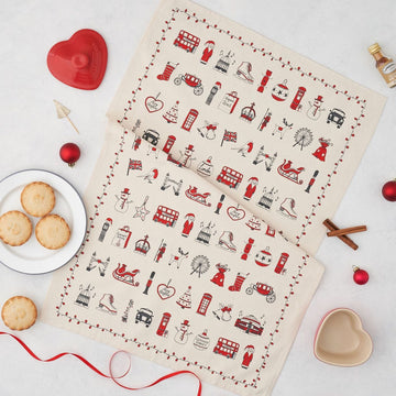 London Christmas cotton tea towel from Victoria Eggs. Image