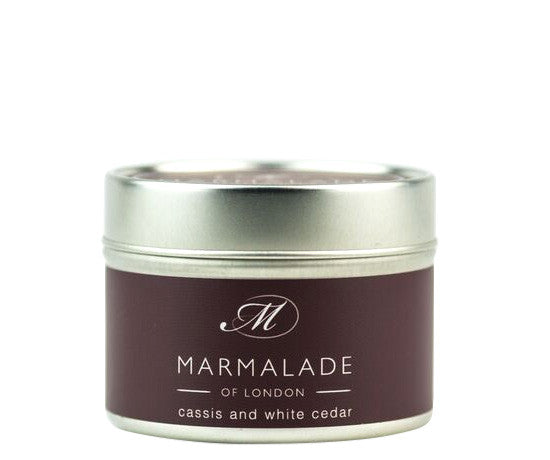 Cassis & White Cedar small tin candle from Marmalade of London.