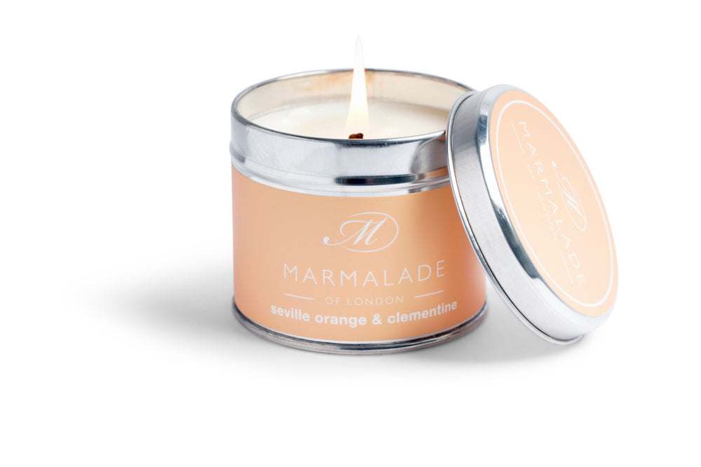 Seville Orange & Clementine Medium tin Candle from Marmalade of London.