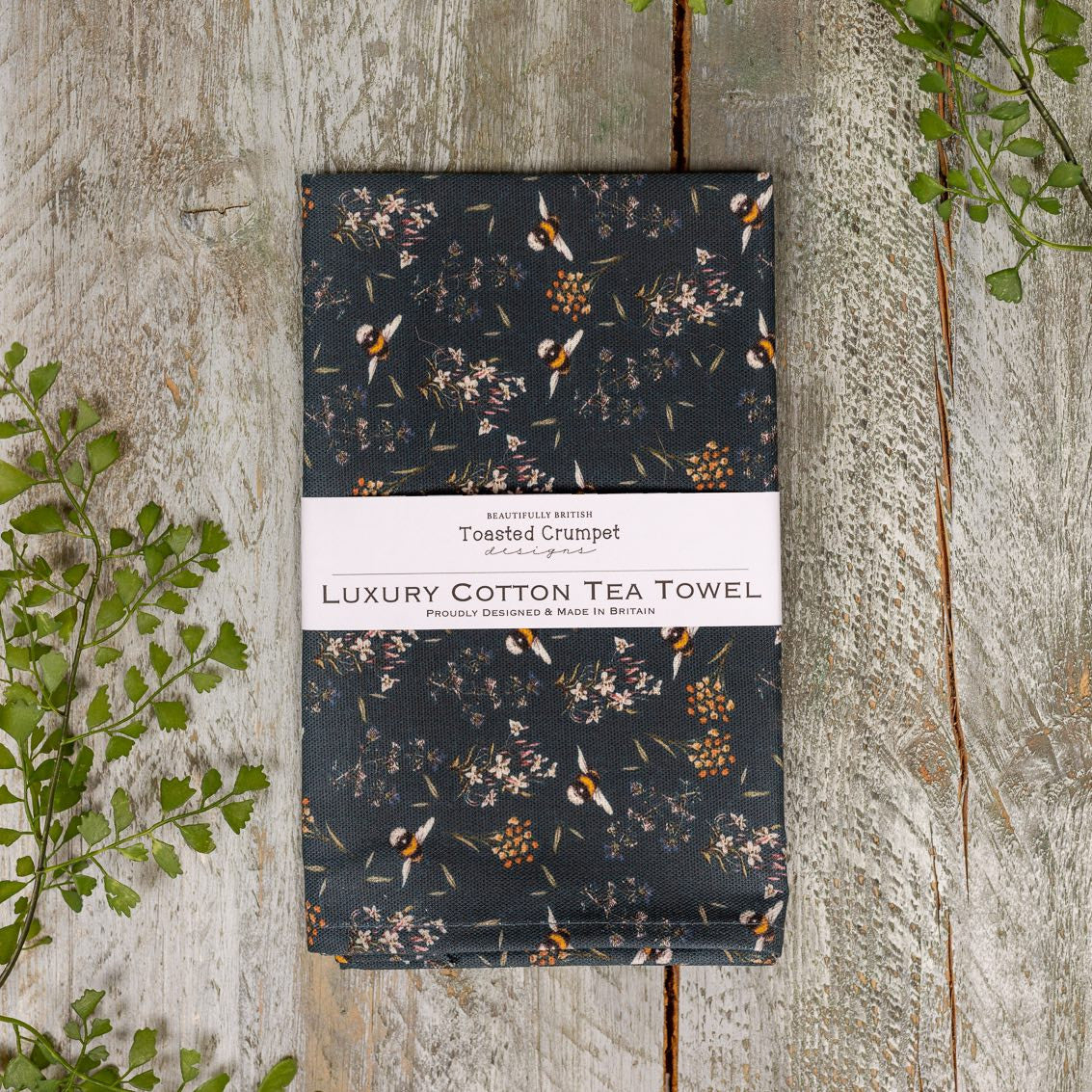Bees & Honeysuckle Noir Tea Towel by Toasted Crumpet.