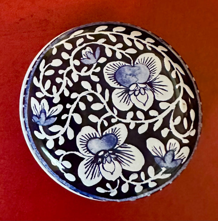 Blue and White mini round tins by Claire Winteringham - Two Pansies