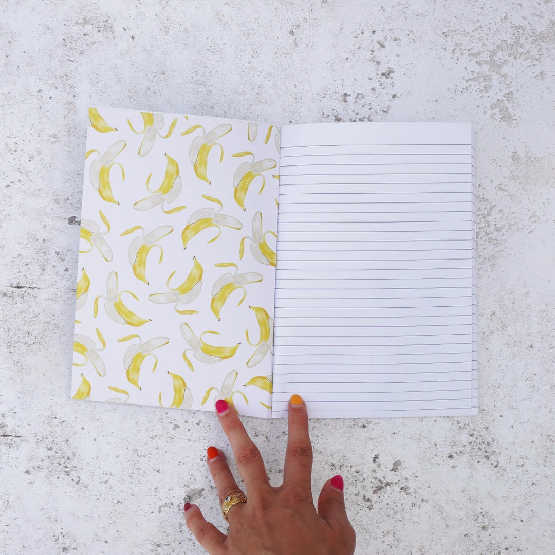 Banana A5 Notebook by Corinne Alexander. Made in the UK